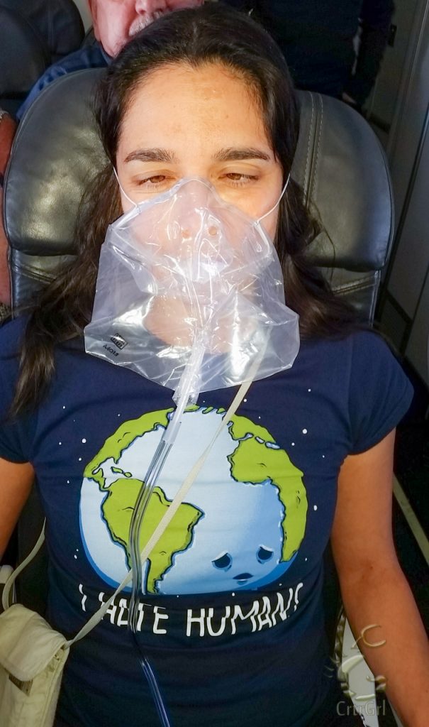 I muster some strength to get my goofy on while wearing an oxygen mask.